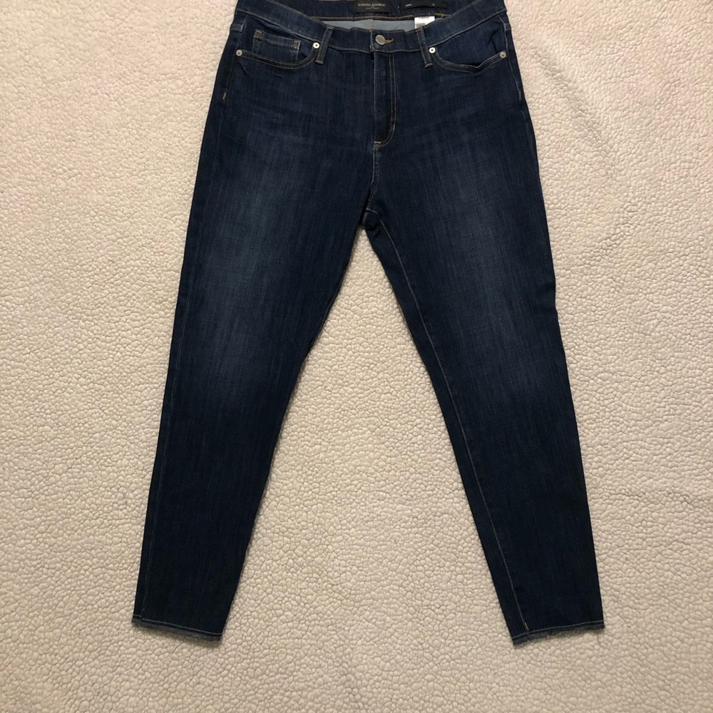 Banana Republic Sculpt Skinny Dark Frayed Jeans